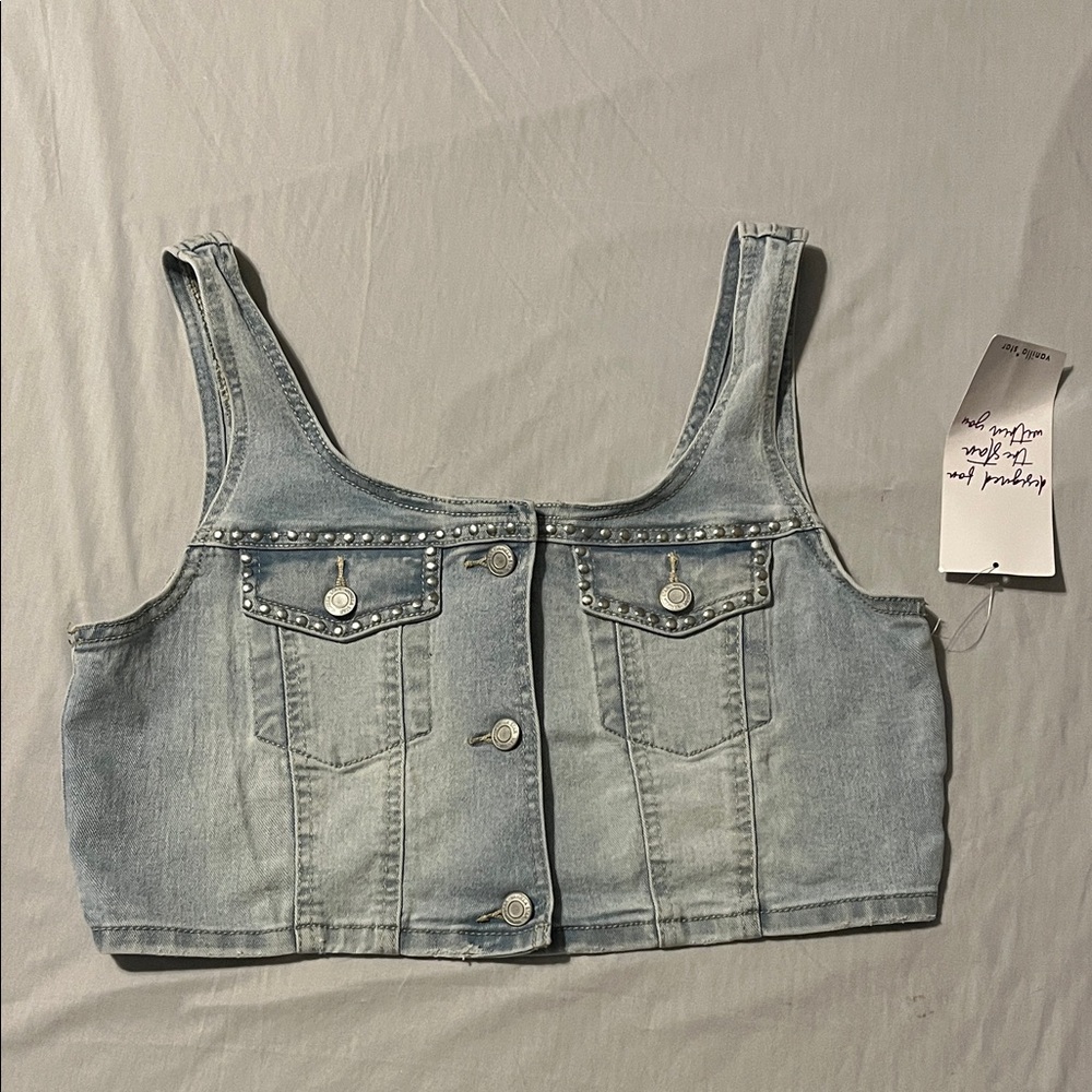 Vanilla Star Light Blue Denim Crop Top